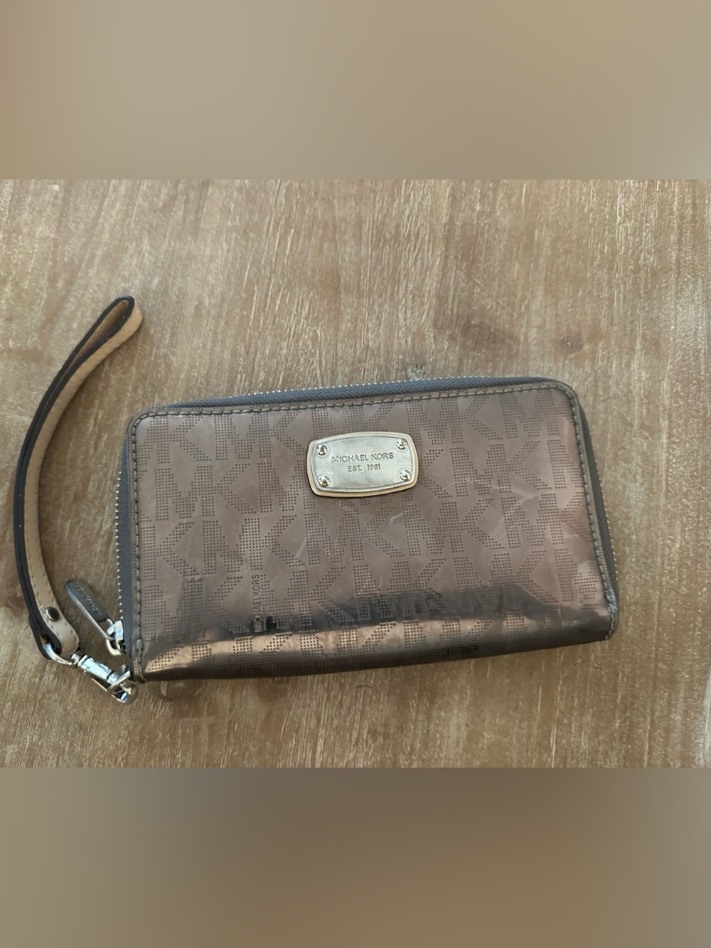 Michael Kors Taupe Brown MK Logo Zip-Around Wallet